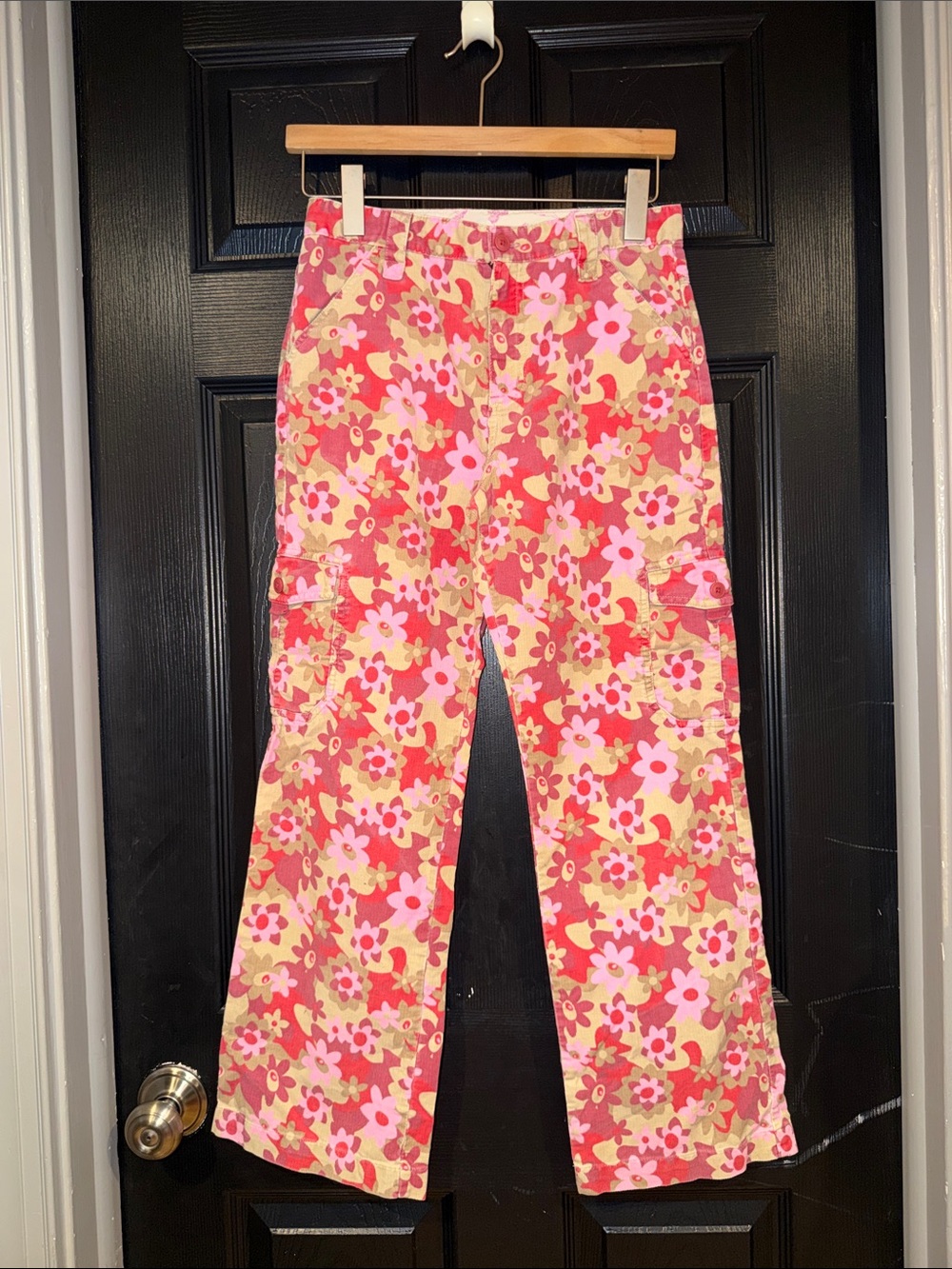 L.L. Bean Girls Floral Corduroy Cargo Pants Sz. 12
